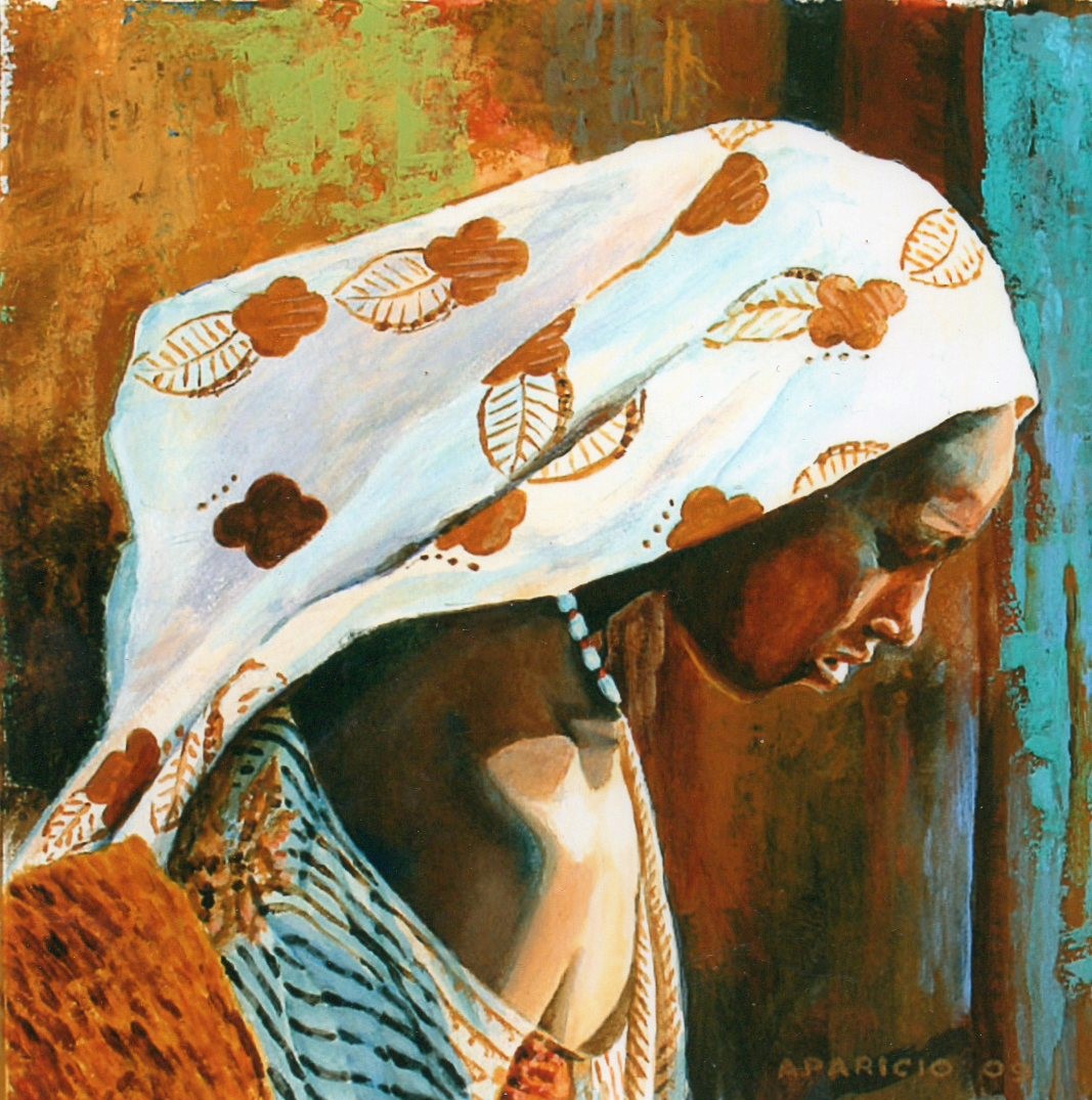 Femme au foulard imprimé