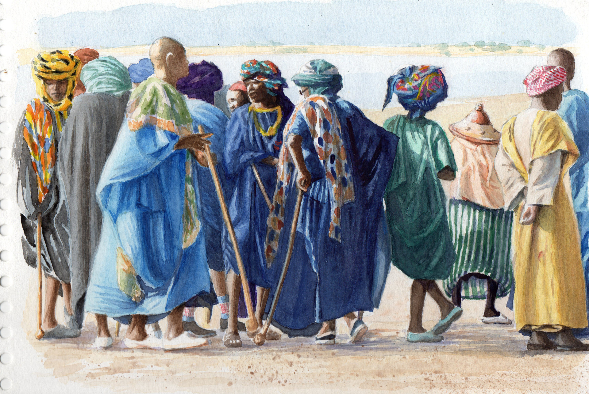 Foule au bord du fleuve