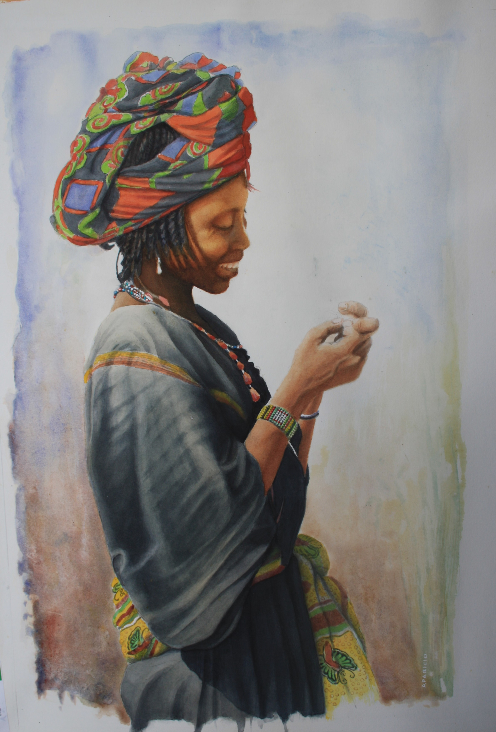 Jeune femme au turban coloré